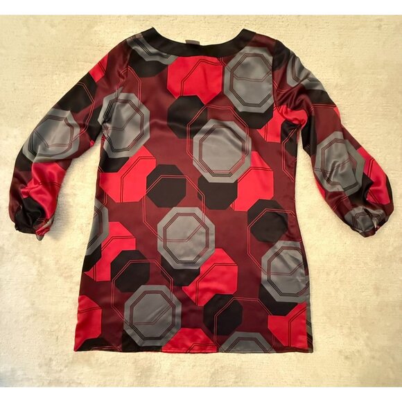 Womens Size XL Satin Dress Geometric Print Poet Sleeves Button Detail Mixit Mod - Picture 10 of 10